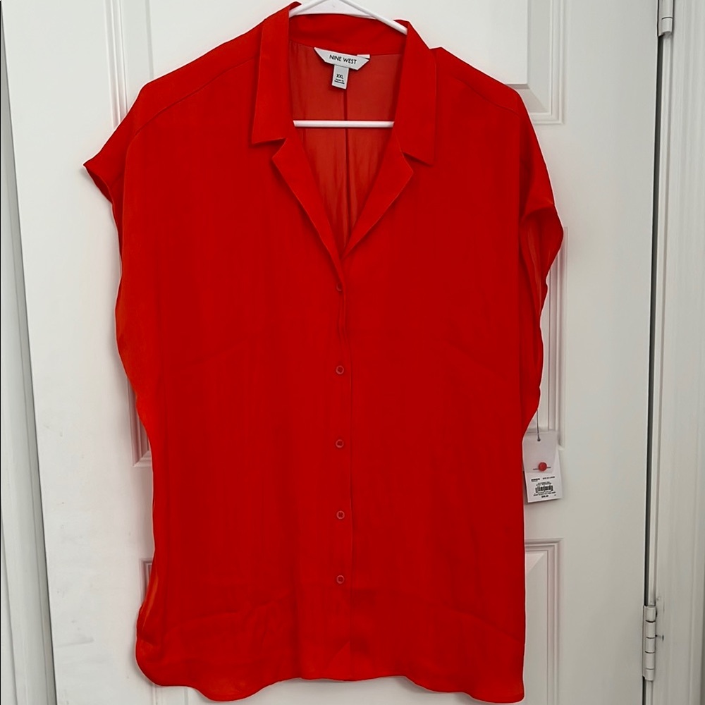 NWT Red- Orange  Down Cap Sleeve Blouse